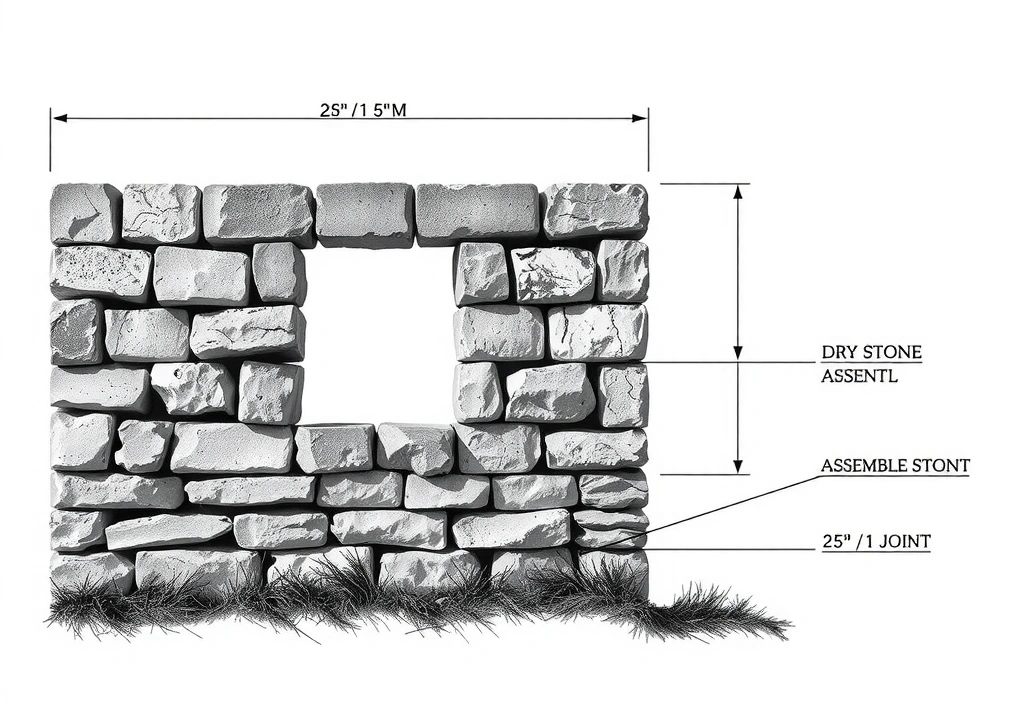 Plan de coupe technique d'un mur en pierre sèche